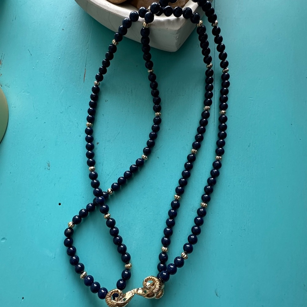 Kenneth Jay Lane Dark Blue and Gold Necklace